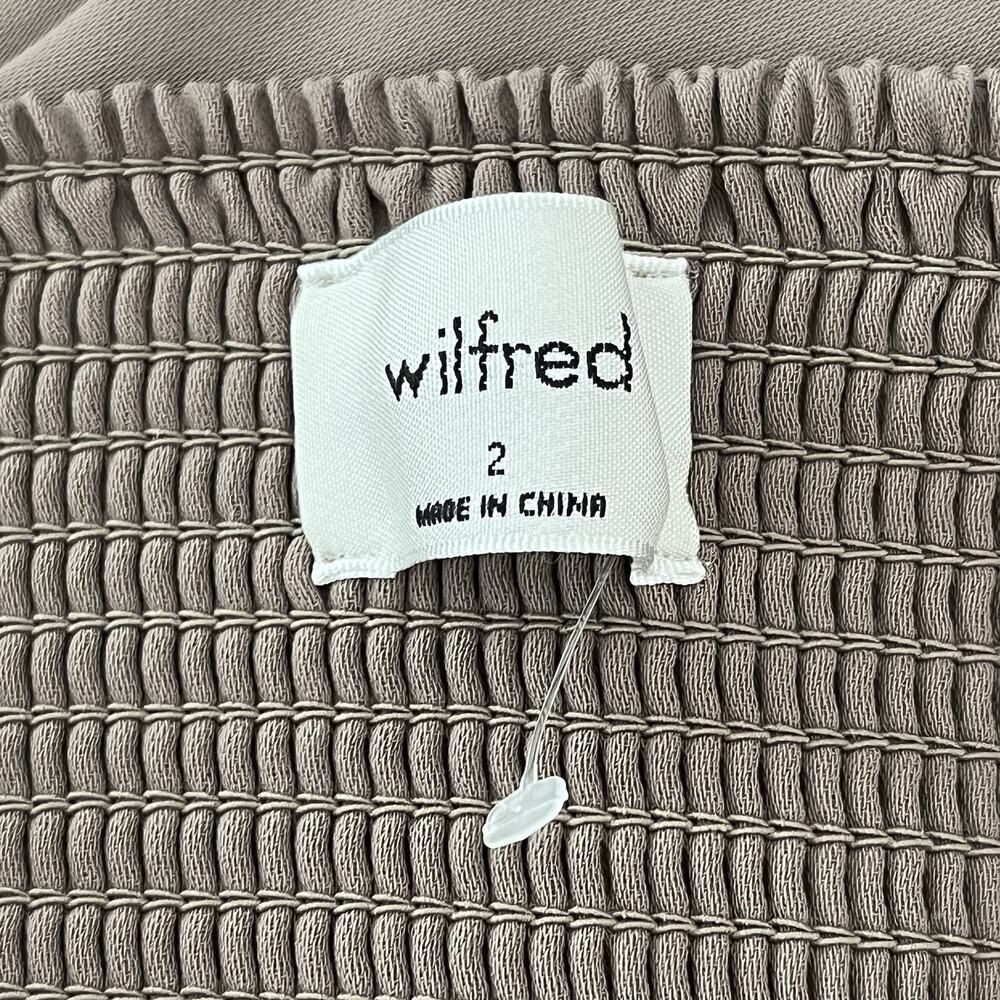 Wilfred Aritzia Tulum Midi Dress Women's Size 2 High Slit Sweetheart Neck Taupe - Picture 6 of 8